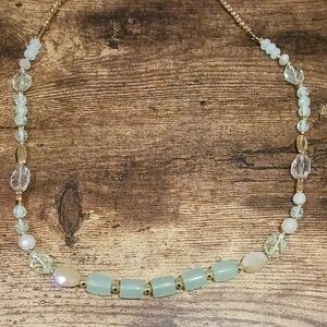 Talbots Gold and Green Stones Beaded Necklace